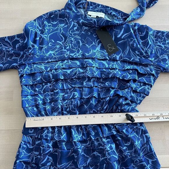 Sachin & Babi Dress Womens 2 Brielle Floral Print Tiered Tie Neck Satin Midi - Picture 12 of 16